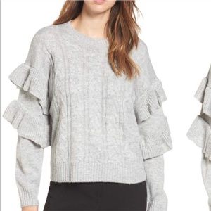 Trendy Knit Grey Ruffle Sleeve Sweater
